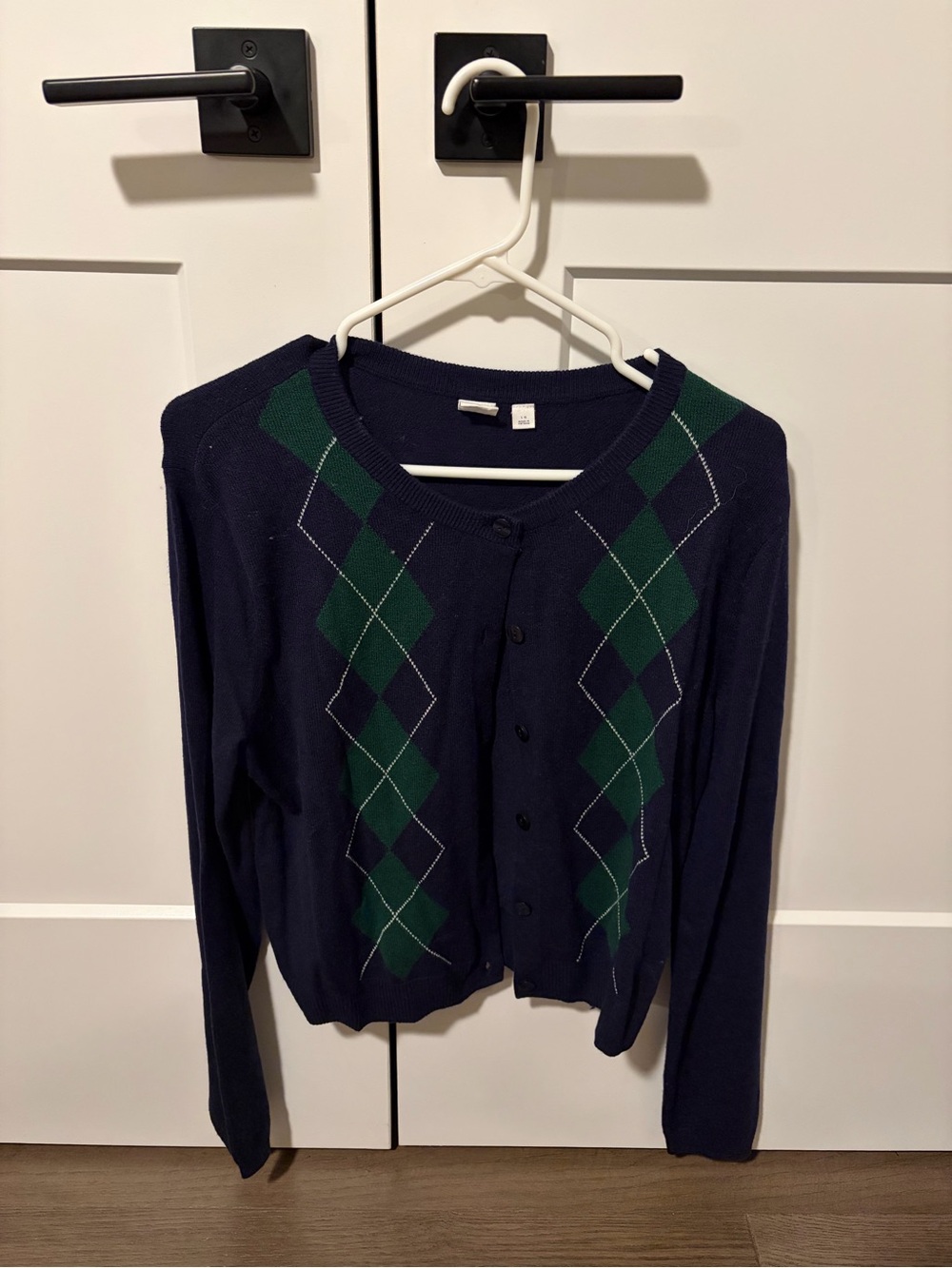 GAP Navy and Green Argyle Button-Up Cardigan